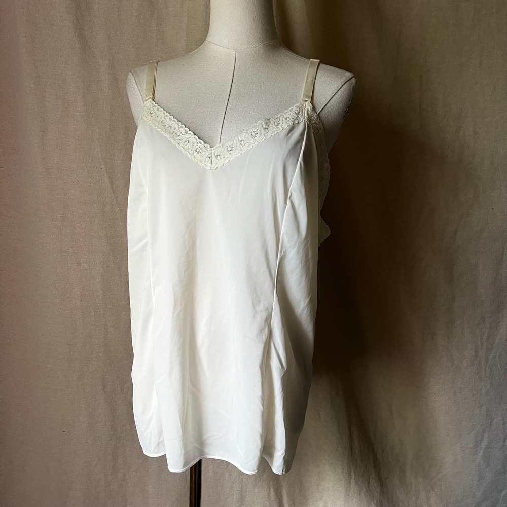 Vintage Shadowline White Nylon Lace Trim Camisole Made USA Size 42